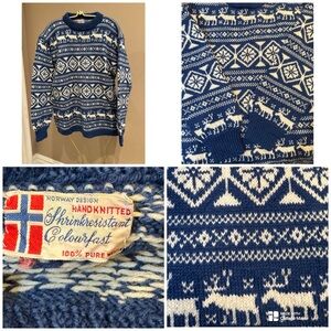 Vintage 60s Norwegian 100% Wool Hand Knitted Sweater